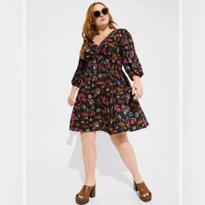 Torrid Mini Rayon Slub Balloon Sleeve Twist Font Dress Women's 2X Black Retro